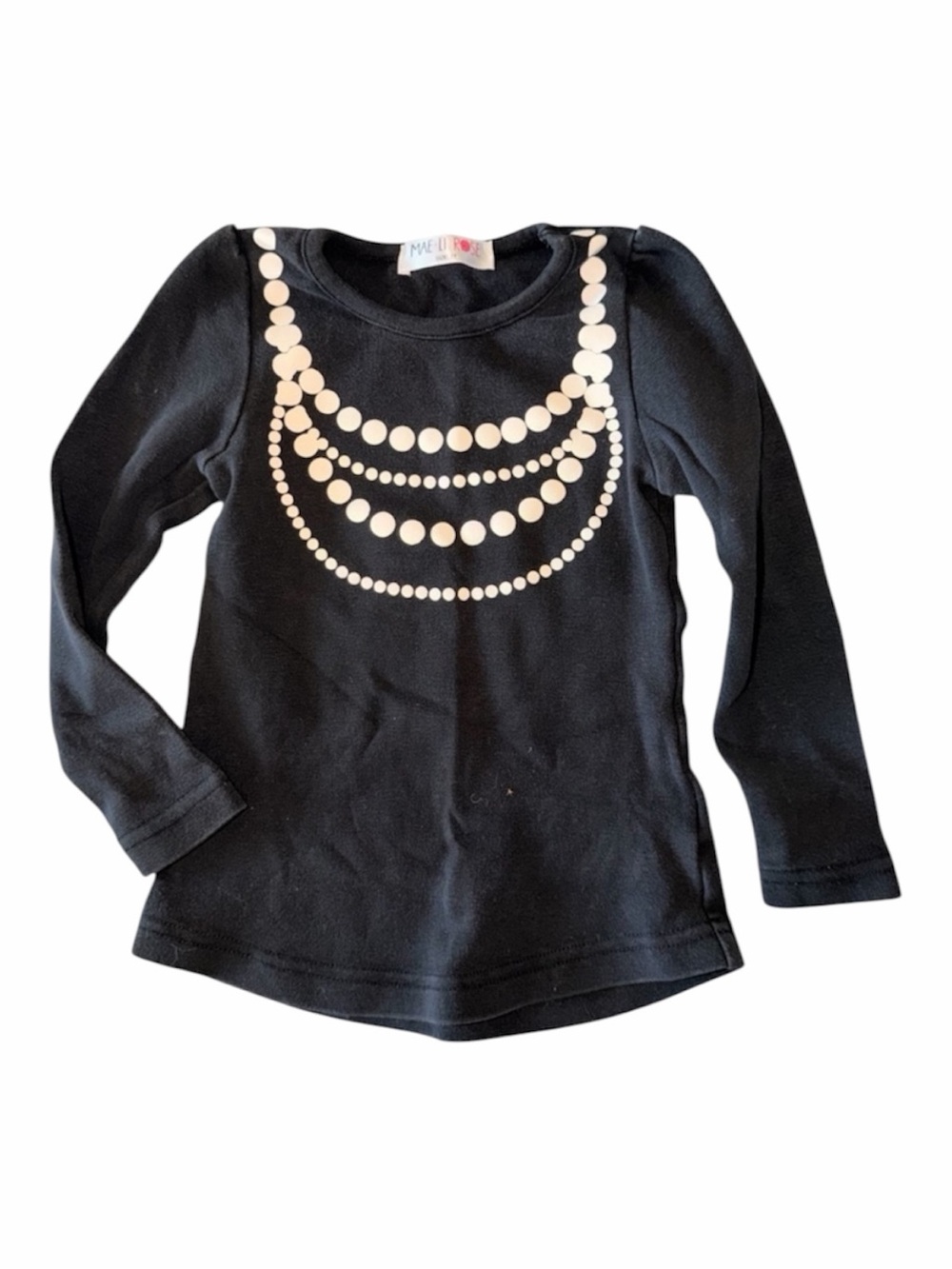 Mae Li Rose Black Tee with Pearl Necklace Decal Long Sleeve Size 2T